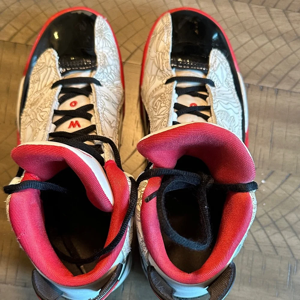 Jordan Kids White, Black & Red High-Top Sneakers with Graphic Upper
